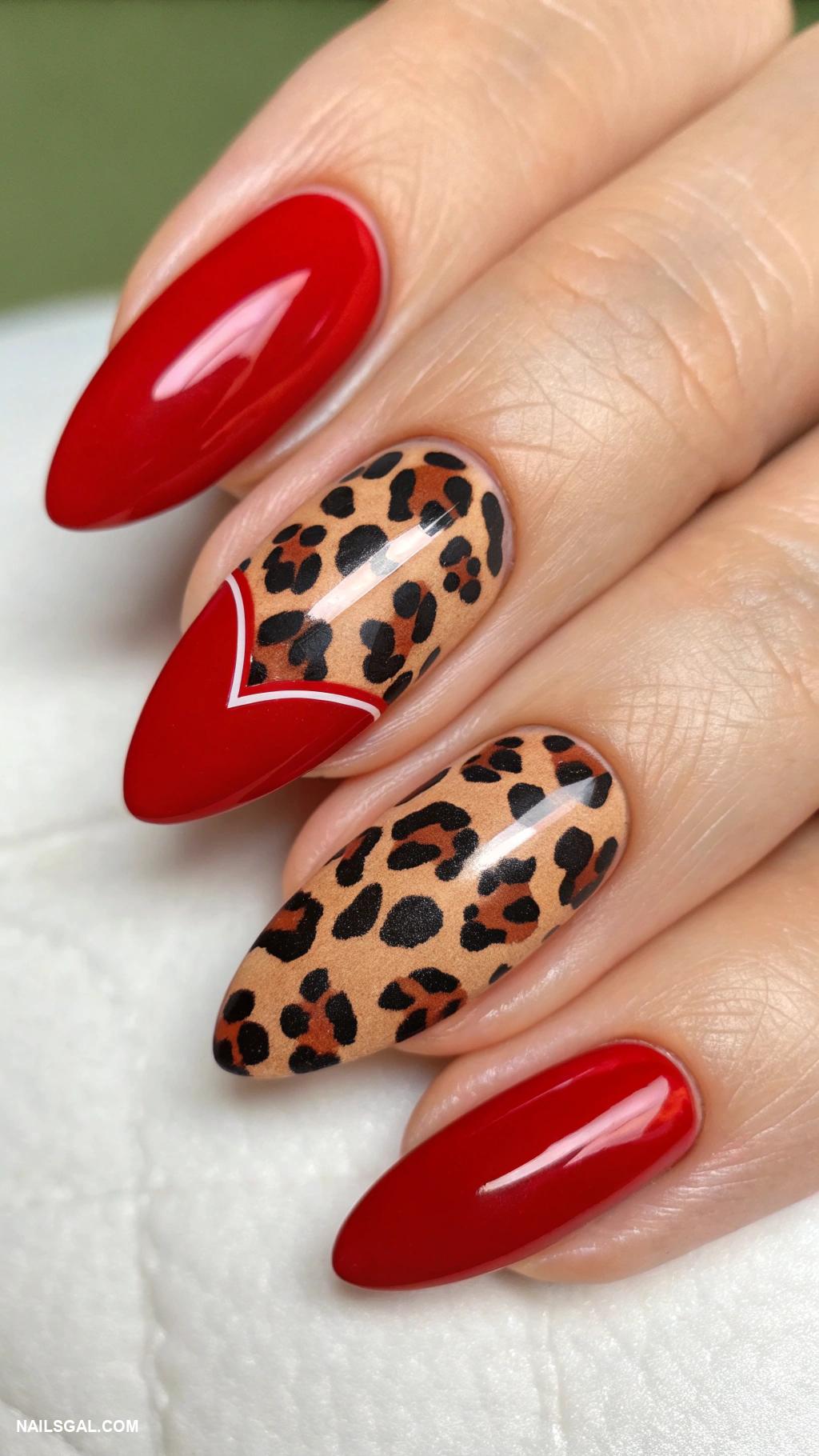 red french tip nails Animal print with bold red tips