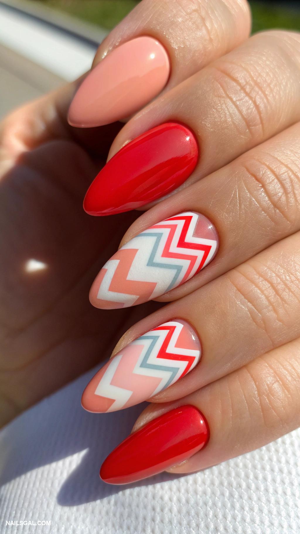 red french tip nails Chevron stripes with red tips