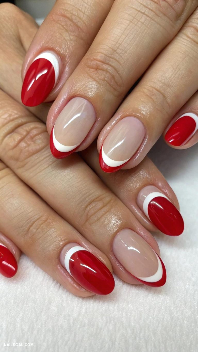 red french tip nails Half moon design with red tips