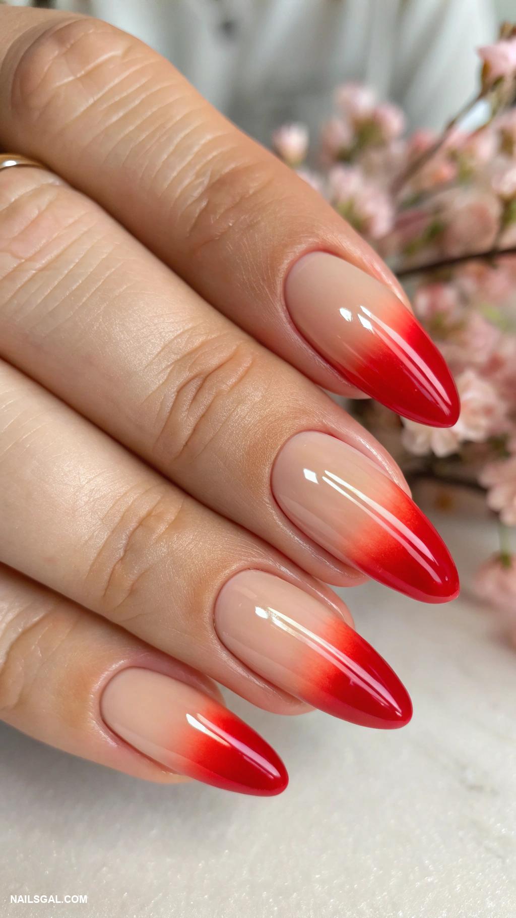 red french tip nails Ombre red tips with nude base