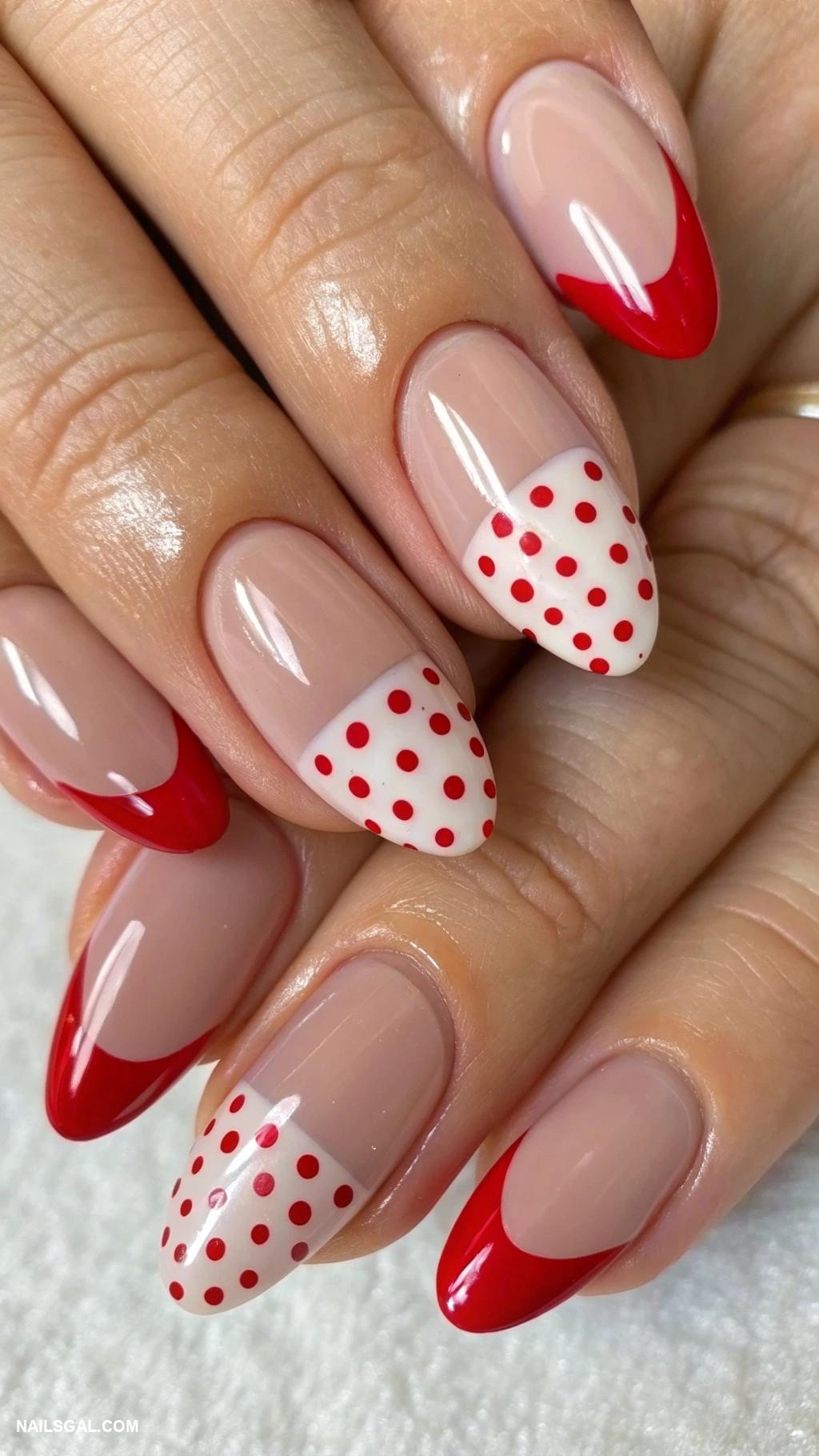 red french tip nails Polka dots with red tips theme
