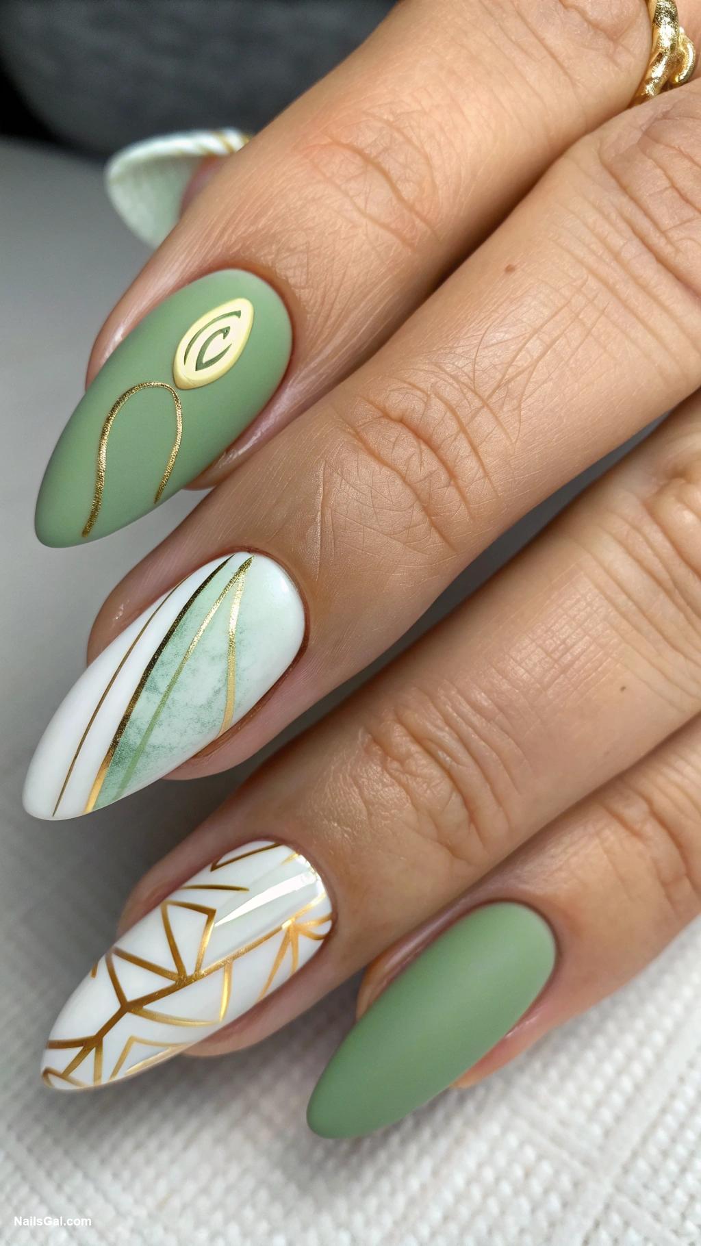 sage green nails Matte sage green with glossy accents