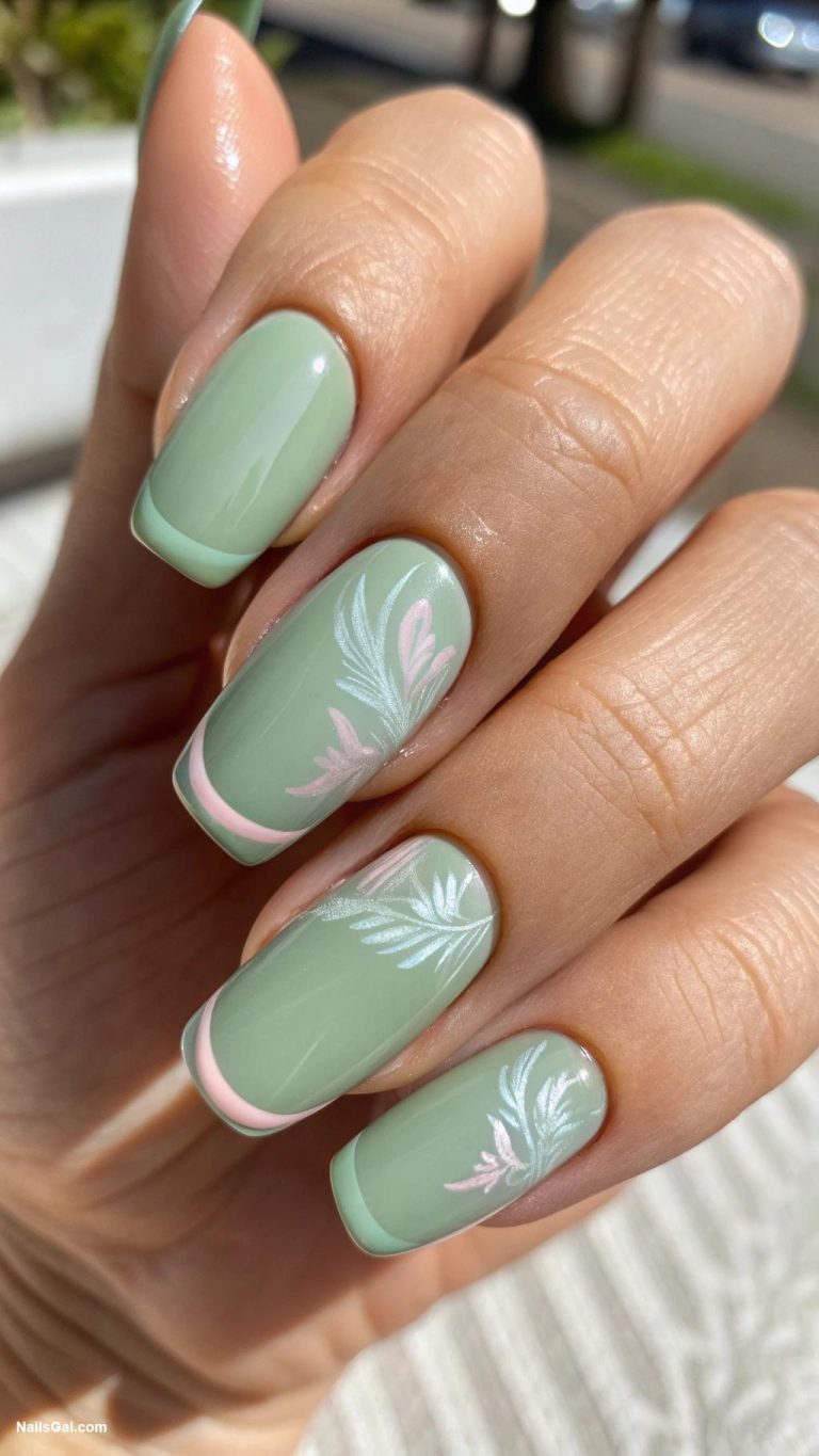 sage green nails Sage green French tips with soft pink