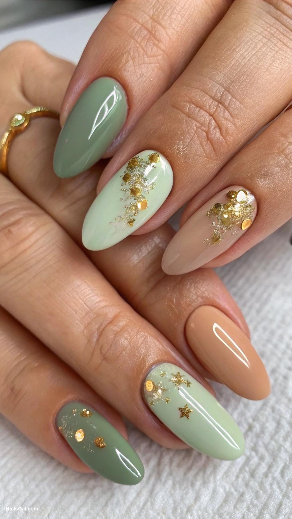 sage green nails Sage green alternating with nude shades