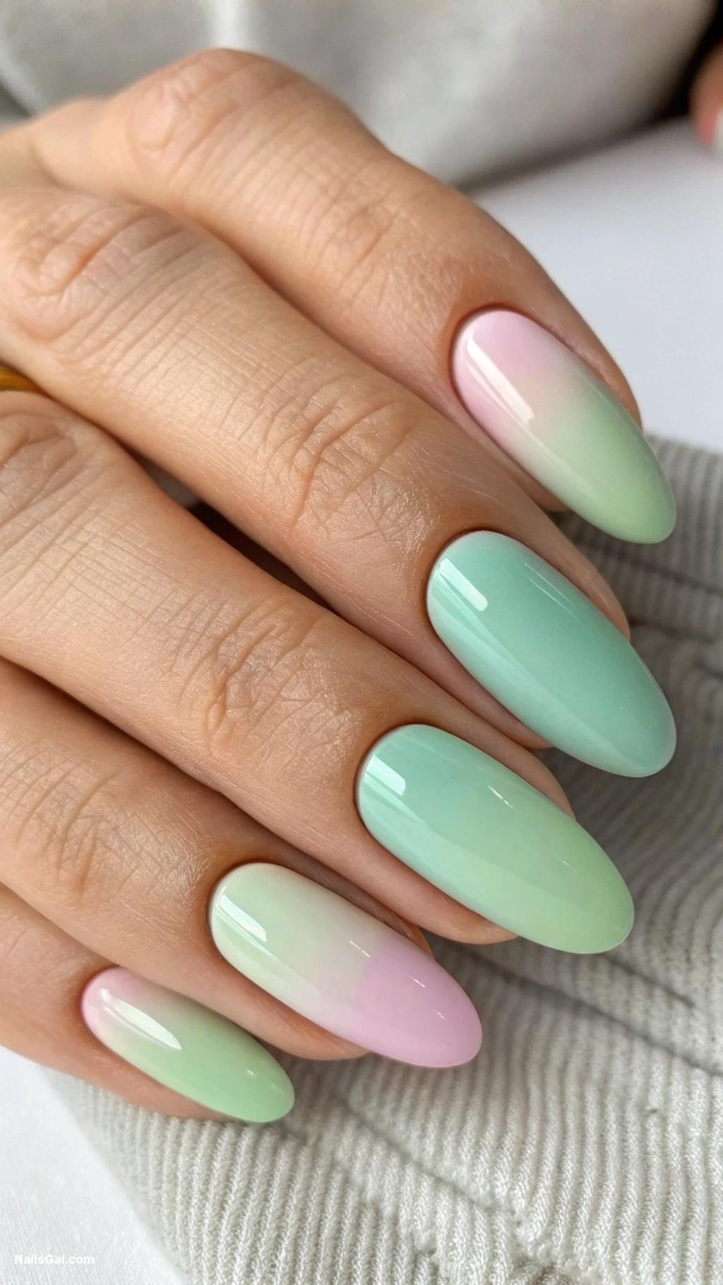 sage green nails Sage green ombre with pastel tips