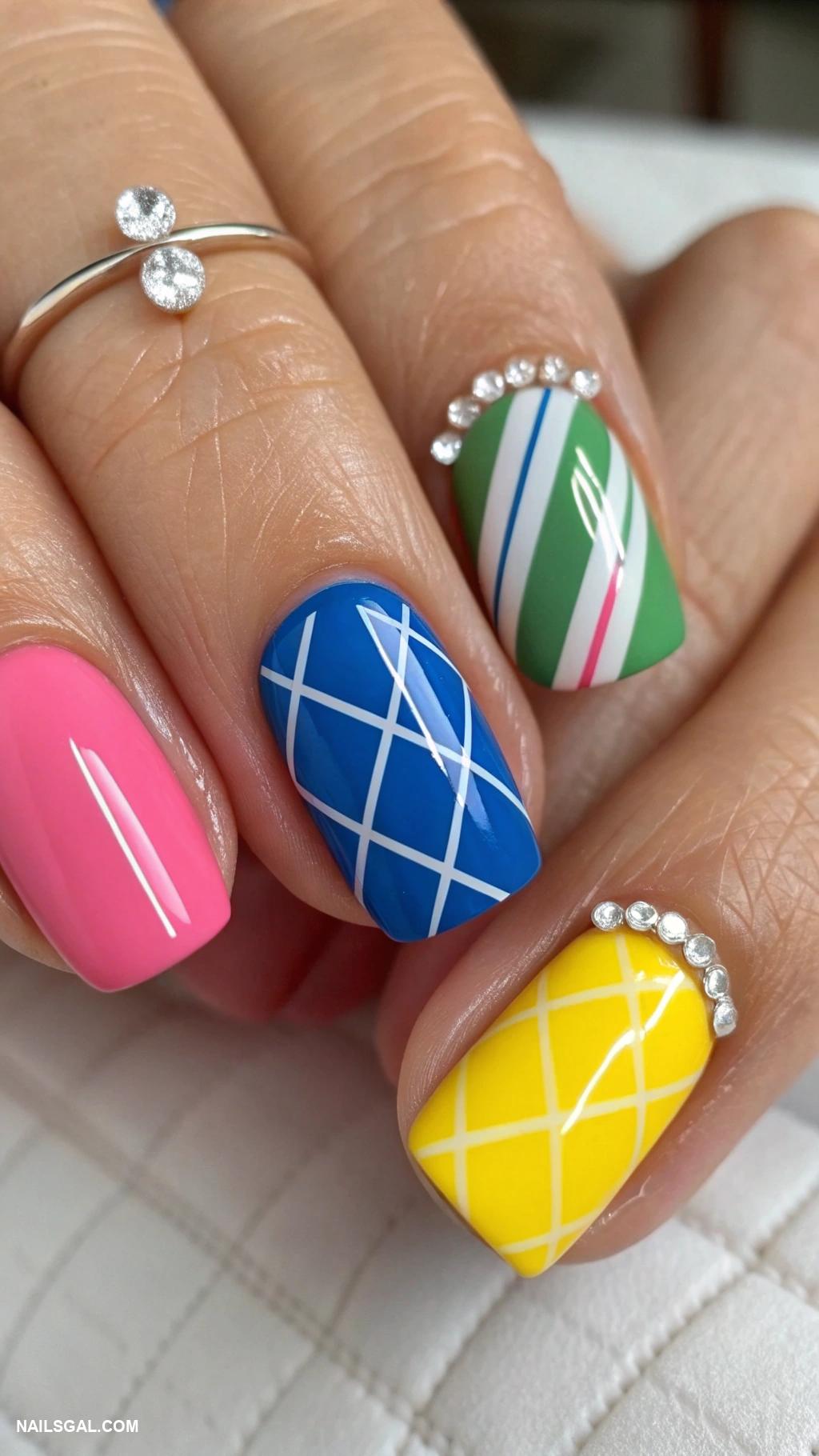 short nails Bold color block designs