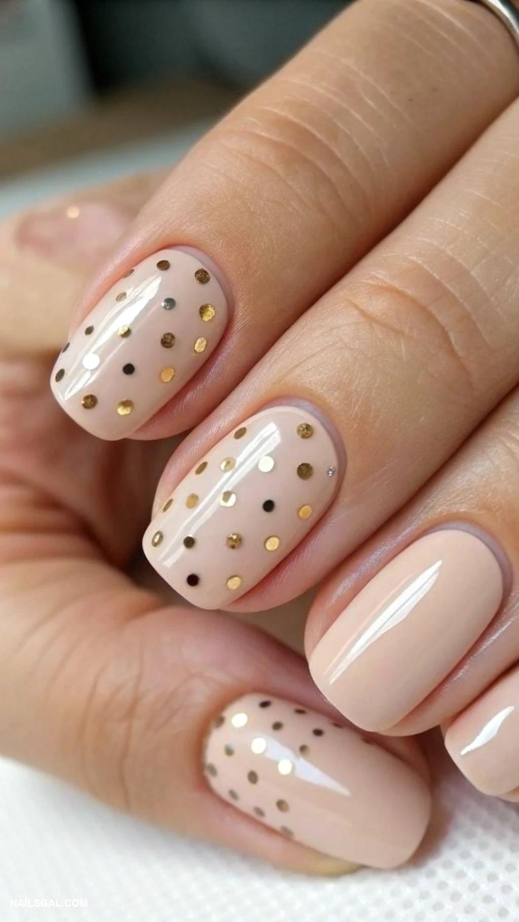 short nails Chic nude with metallic dots