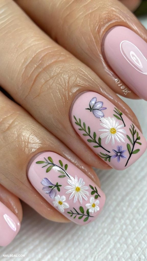short nails Delicate floral accents