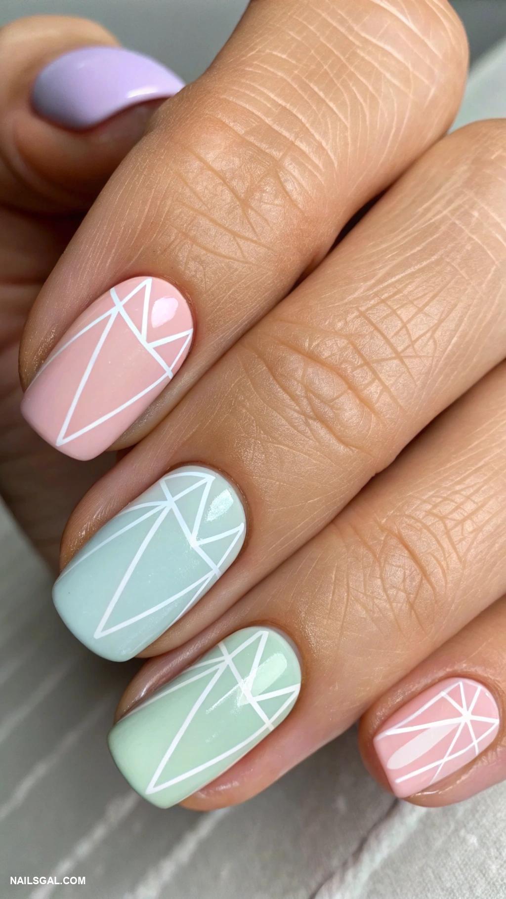 short nails Minimalist geometric lines