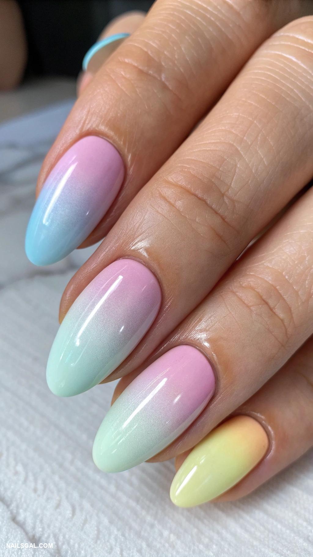 short nails Pastel rainbow ombre effect