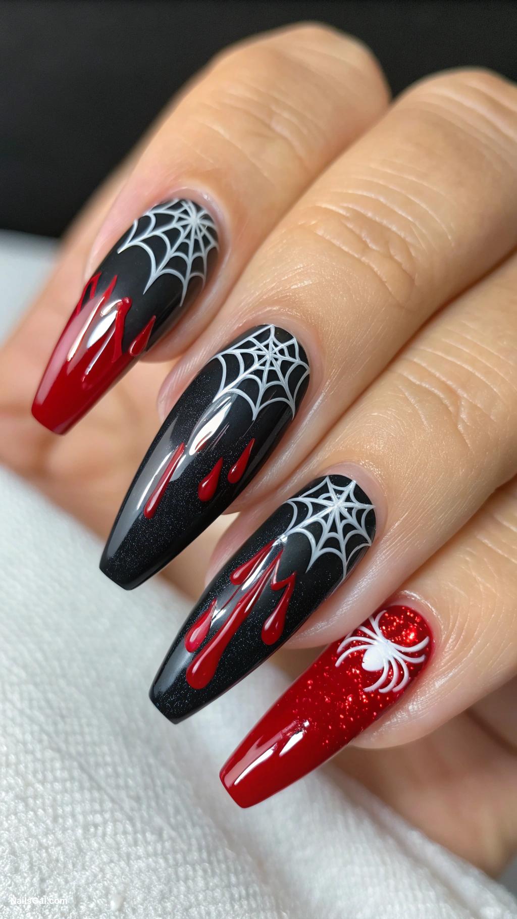 spooky nails Dripping blood effect on tips