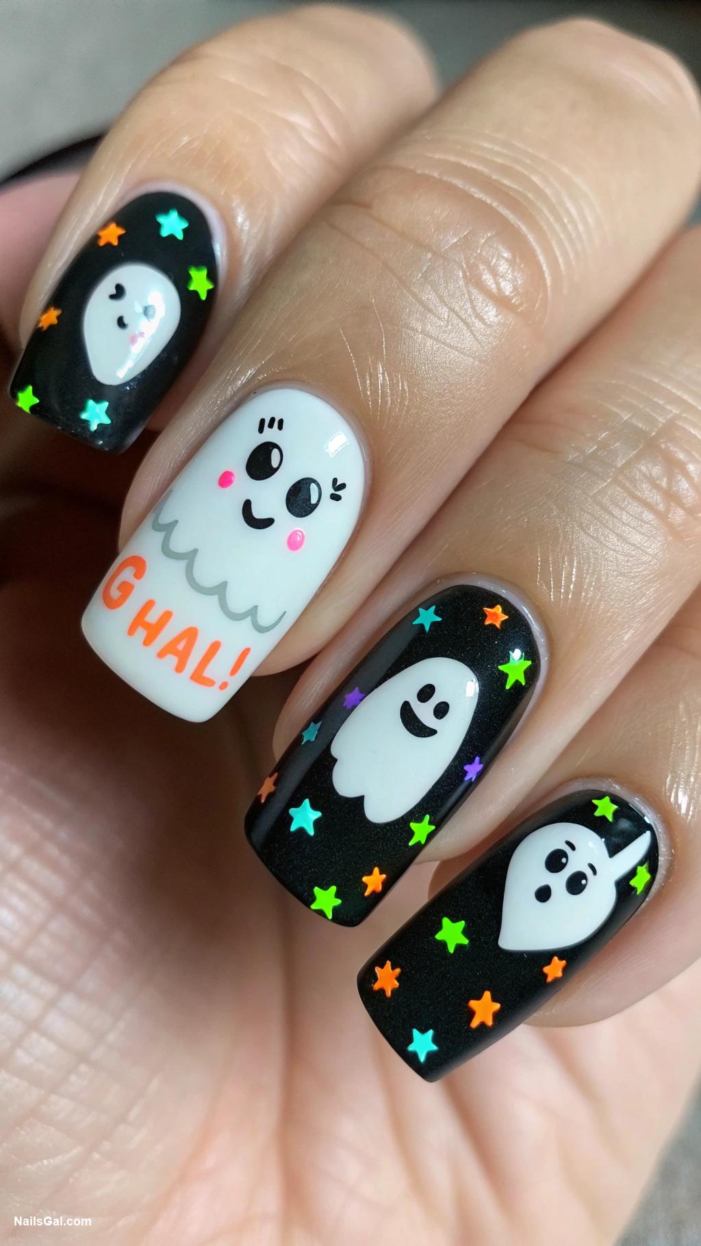 spooky nails Glow in the dark ghost faces