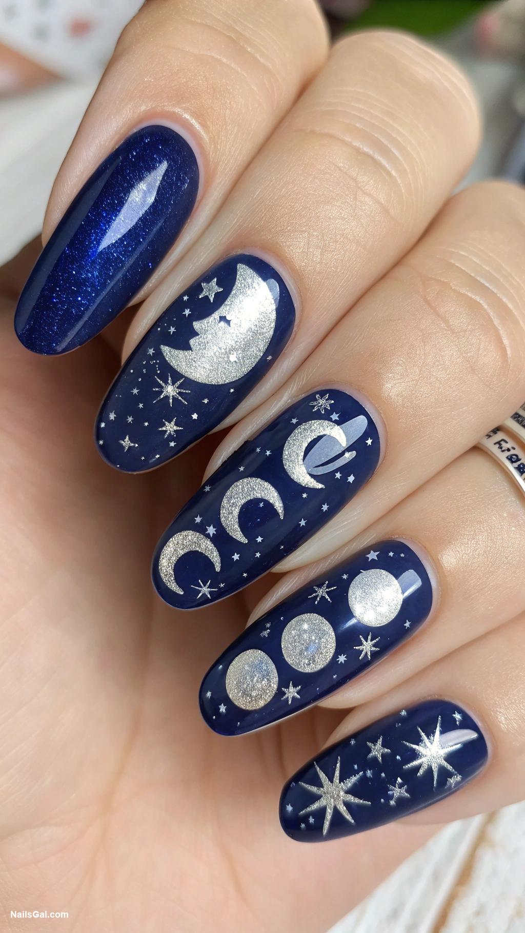 spooky nails Mystical moon phases in a row