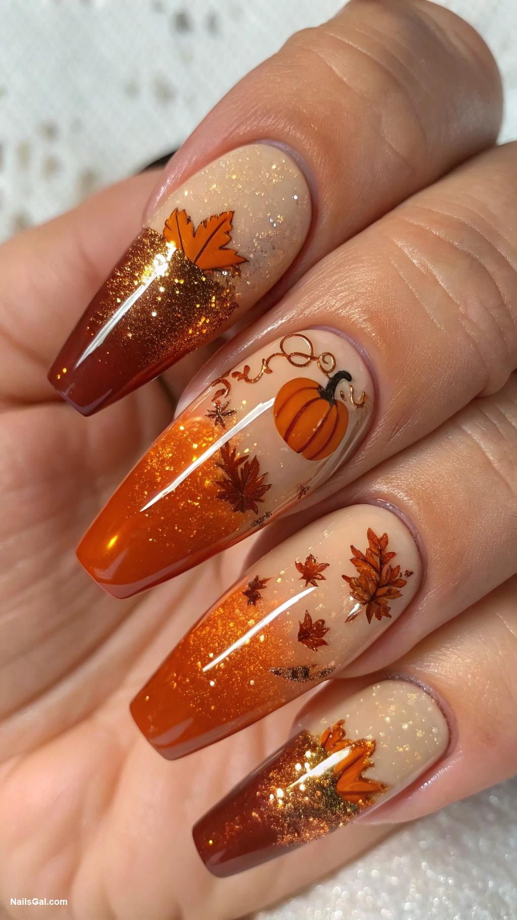 spooky nails Pumpkin spice gradient design