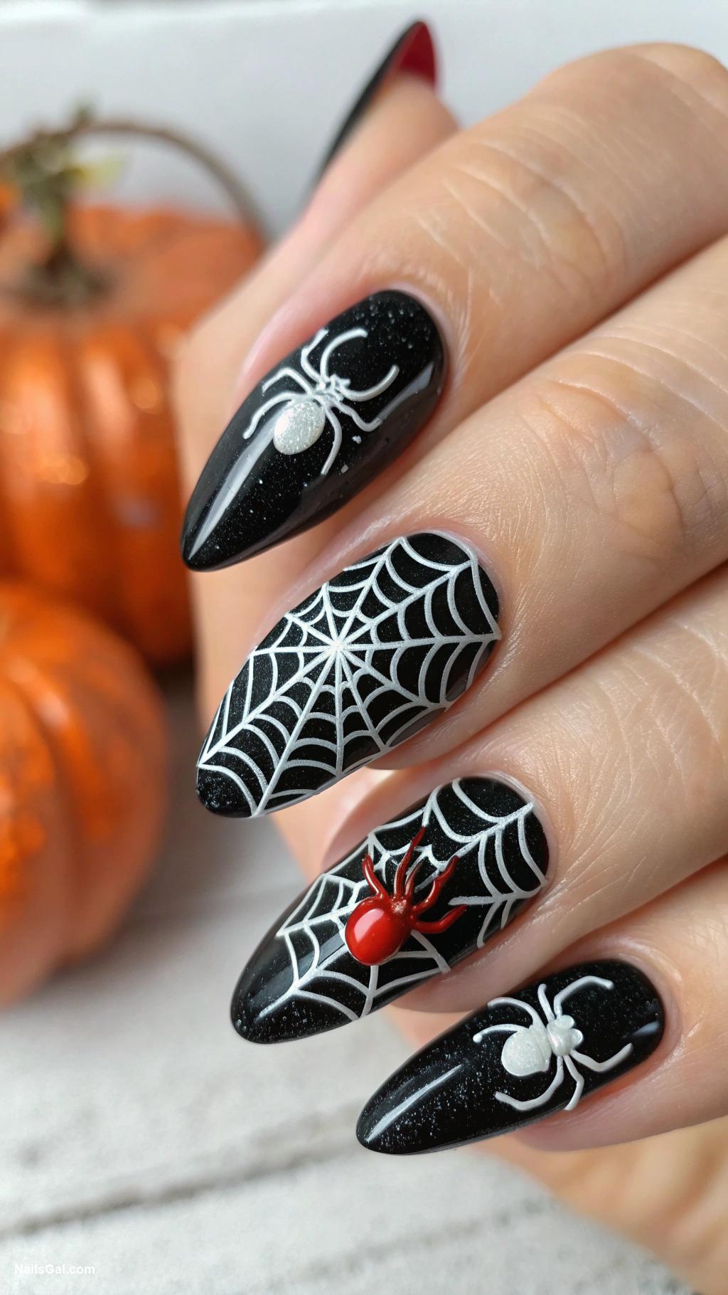 spooky nails Spider web with tiny spiders