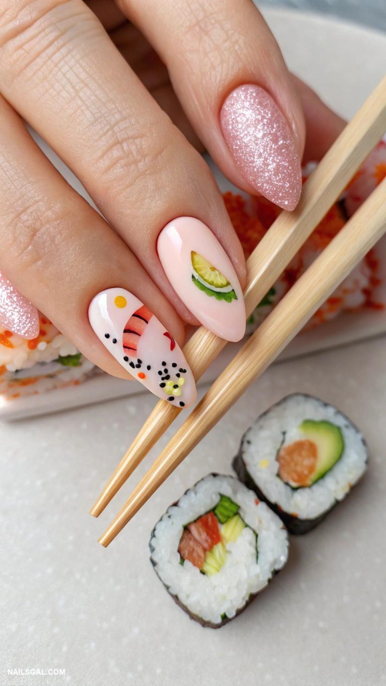 sushi nails Chopstick nail art with rice details