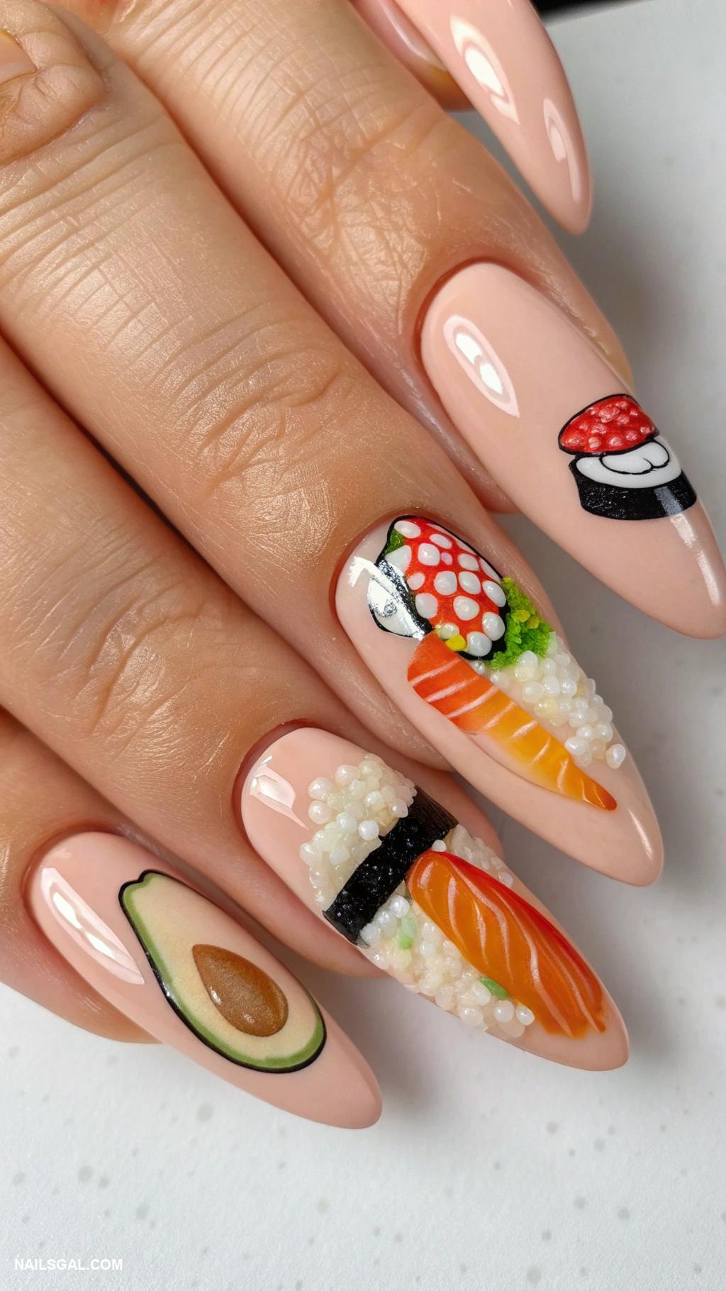sushi nails Colorful nigiri accent nails