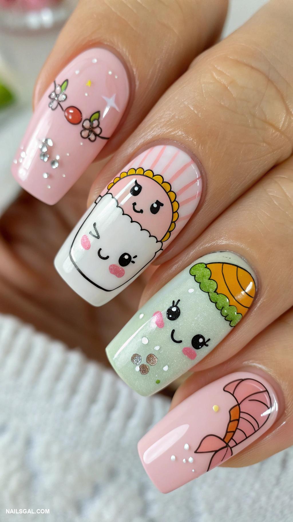sushi nails Cutesy cartoon sushi characters