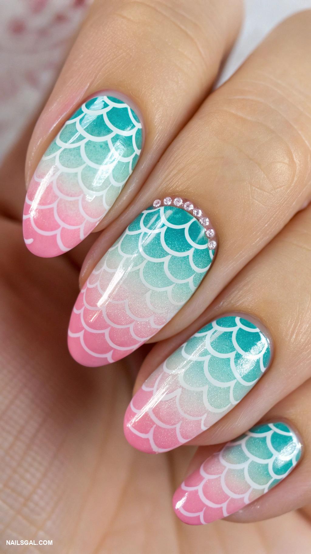 sushi nails Fish scales pattern in ombre styles
