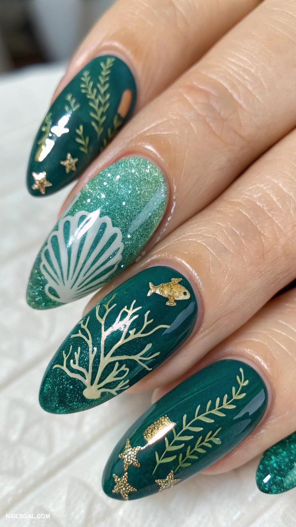 sushi nails Seaweed texture with shiny finish
