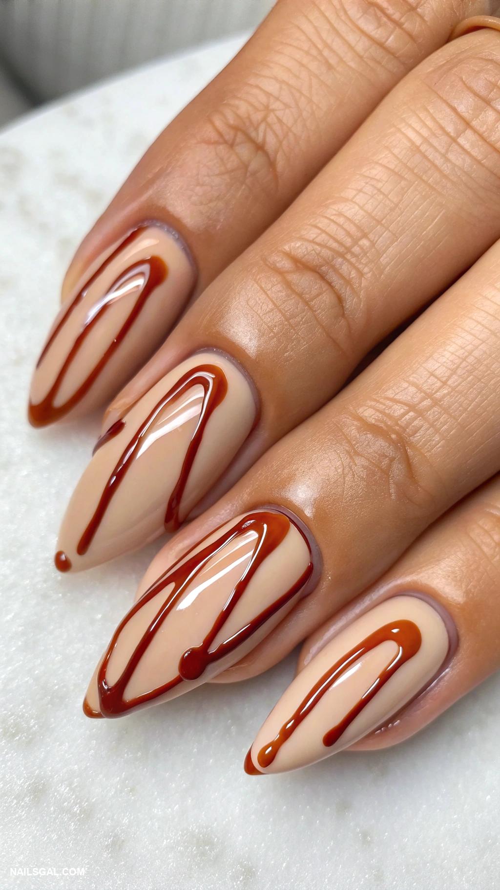 sushi nails Soy sauce drips on nude base