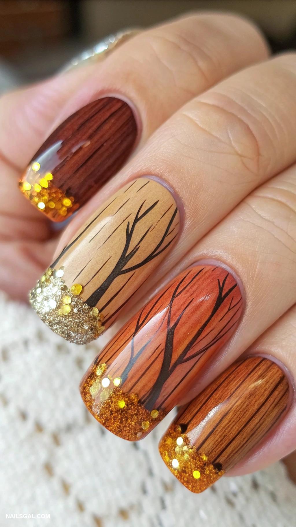 thanksgiving nails ideas Rustic wood grain texture nails