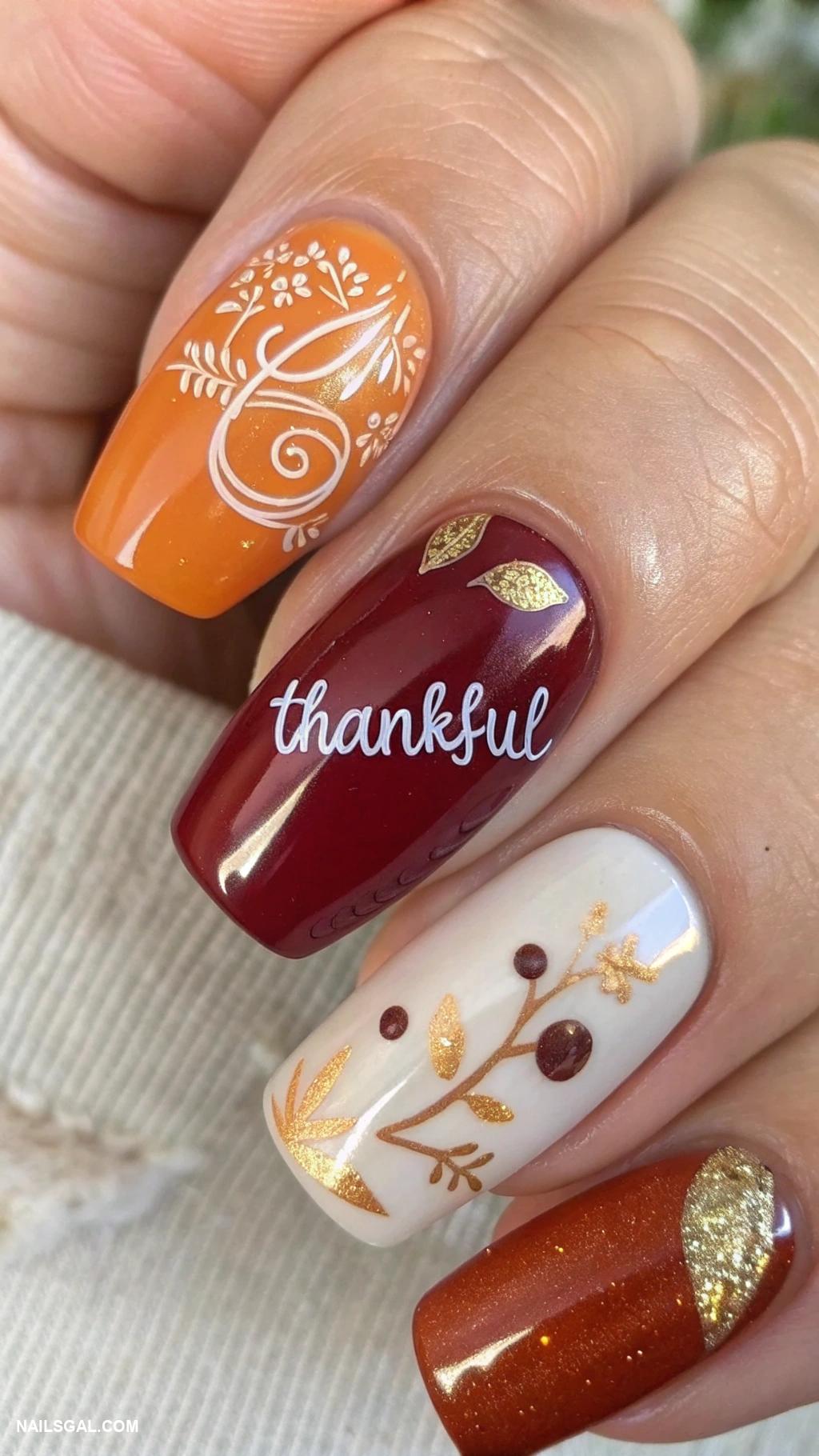 thanksgiving nails ideas Thankful message in elegant script