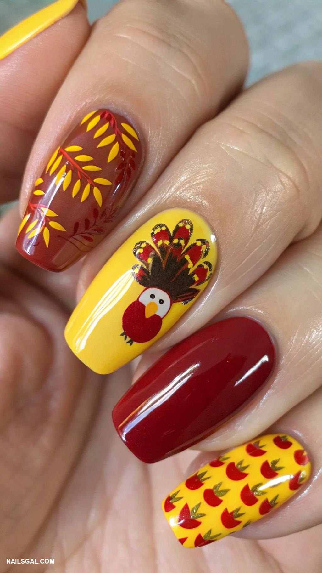 thanksgiving turkey nails Classic red and yellow turkey colors
