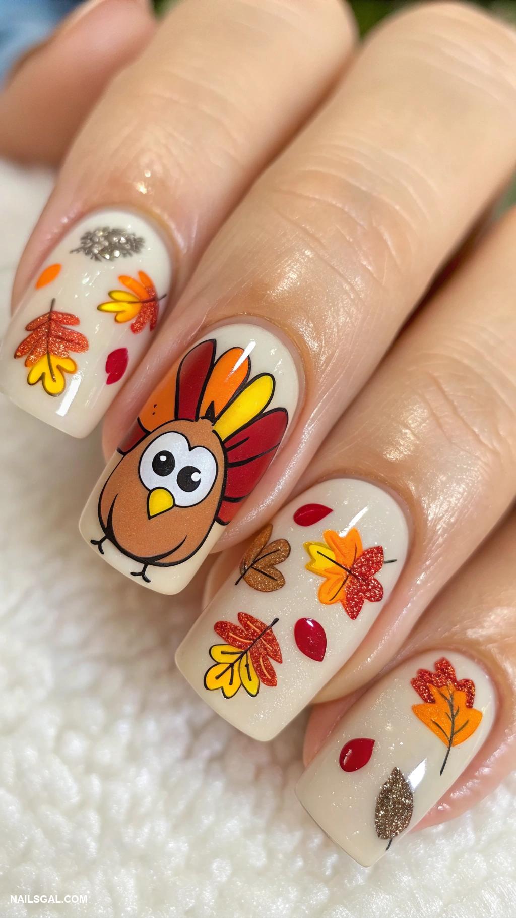 thanksgiving turkey nails Cute cartoon turkey on neutral background