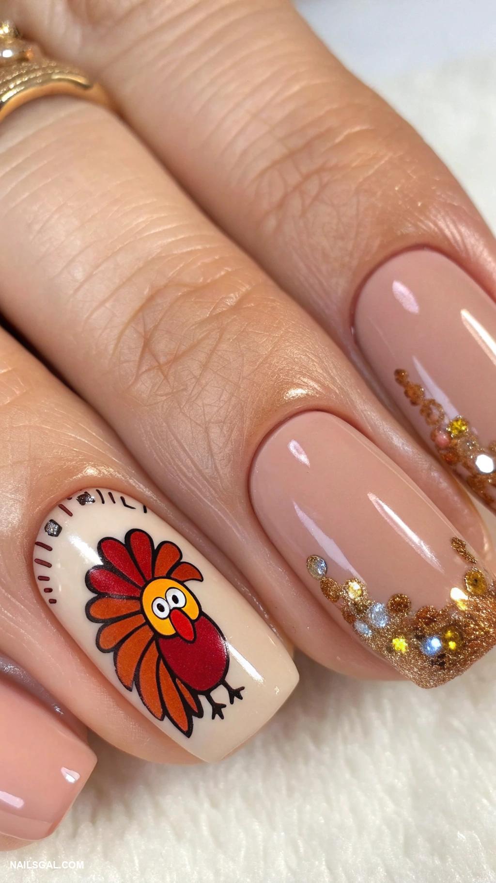 thanksgiving turkey nails Simple turkey face on accent nail