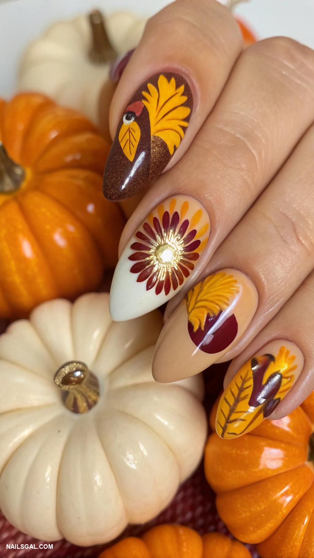 thanksgiving turkey nails Thanksgiving pumpkins with turkey nail tips