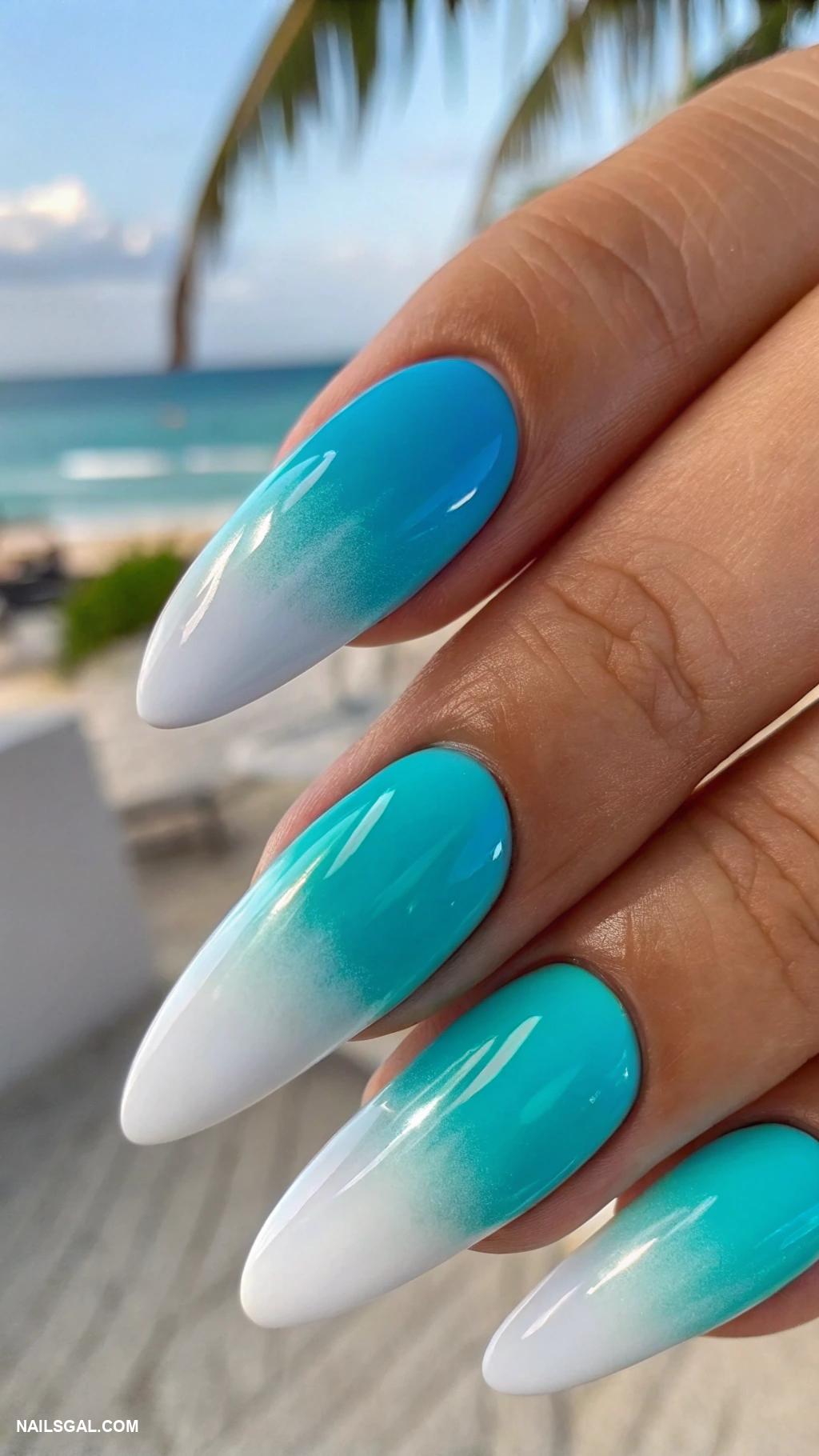 turquoise nails Turquoise ombre with white tips