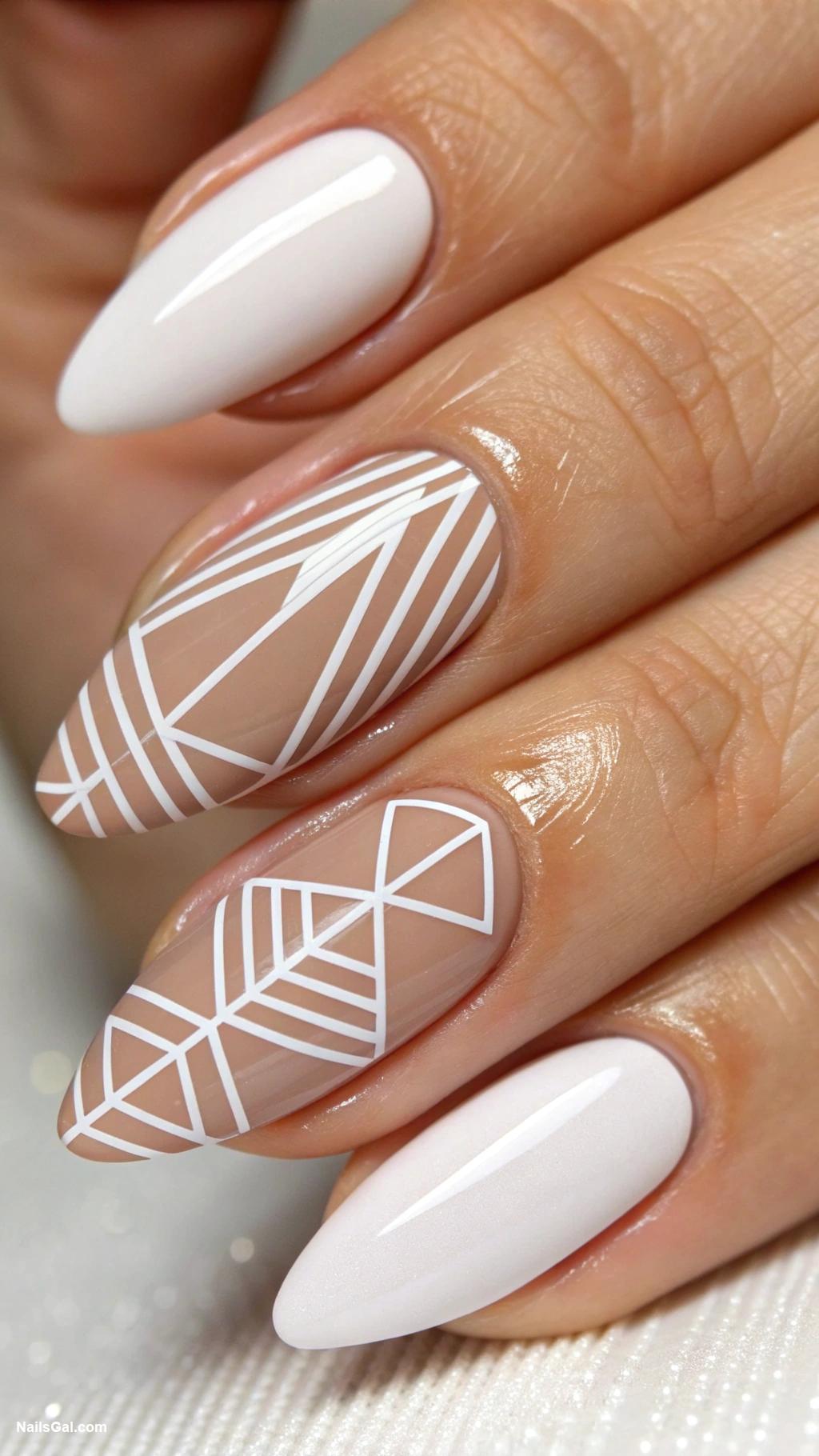white ghost nails Geometric white stripes
