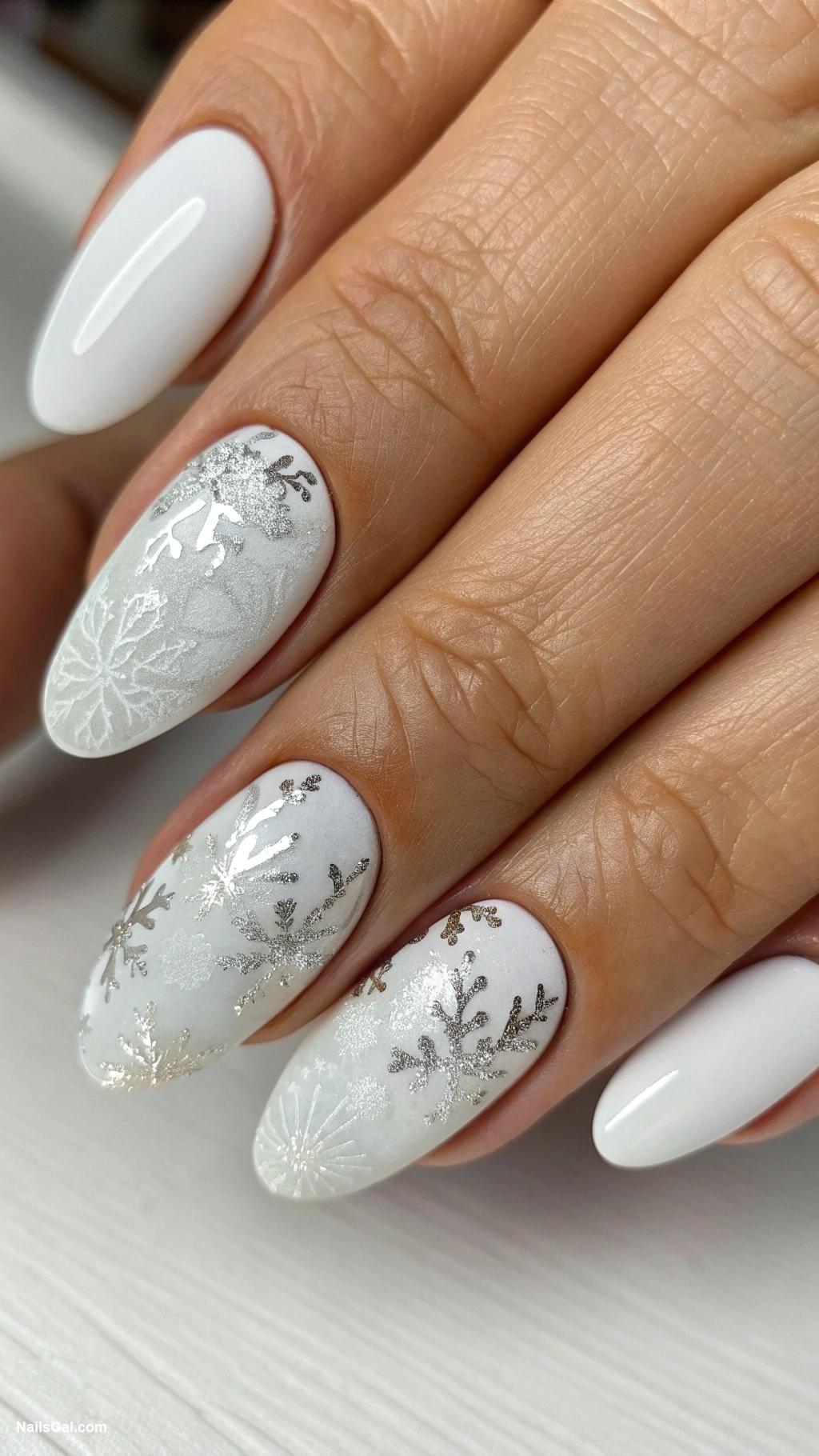 white ghost nails Textured white with silver foil