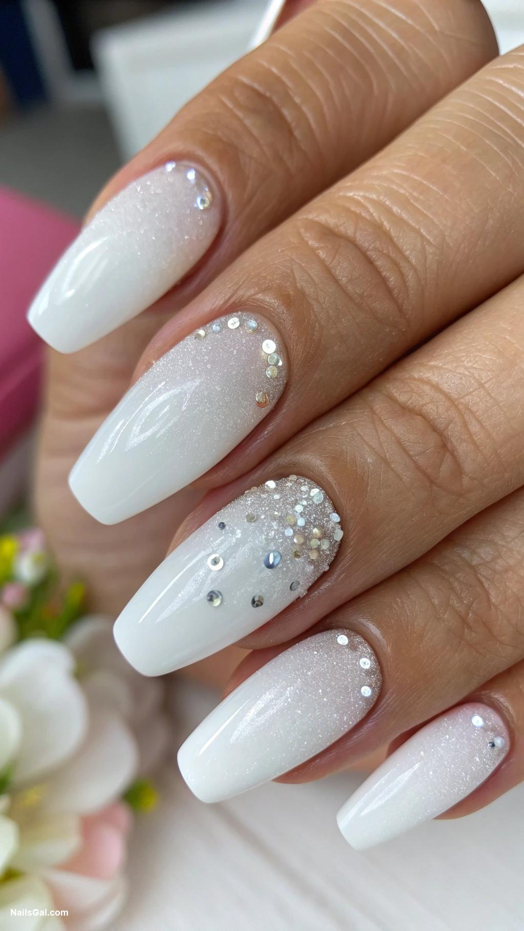 white ghost nails White ombre with glitter fade