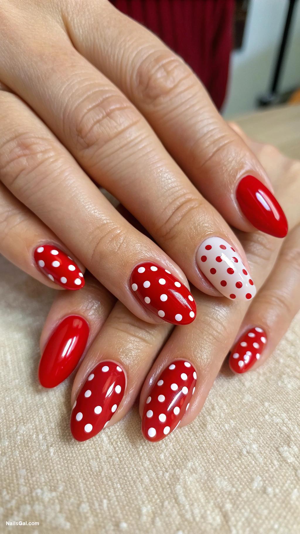 wine red nails Classic red with polka dots