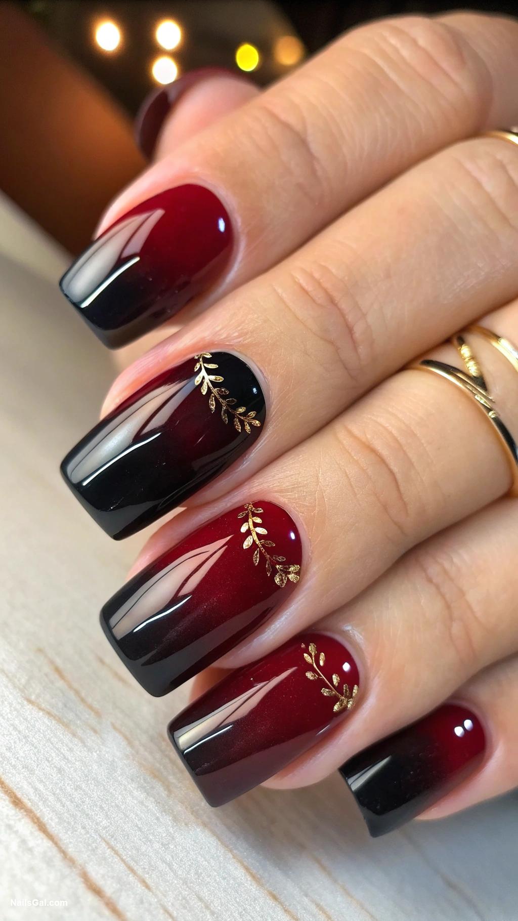 wine red nails Ombre red and black blend