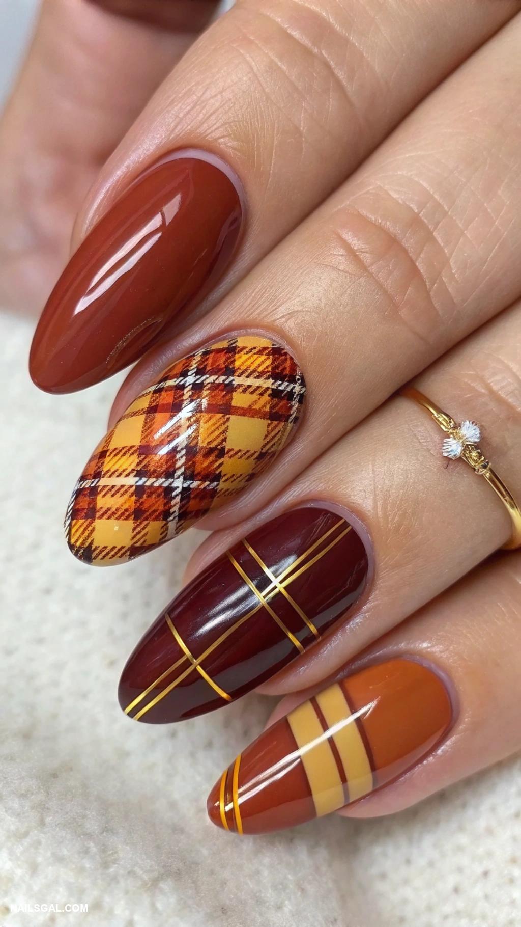 November nails Muted plaid patterns in autumn colors
