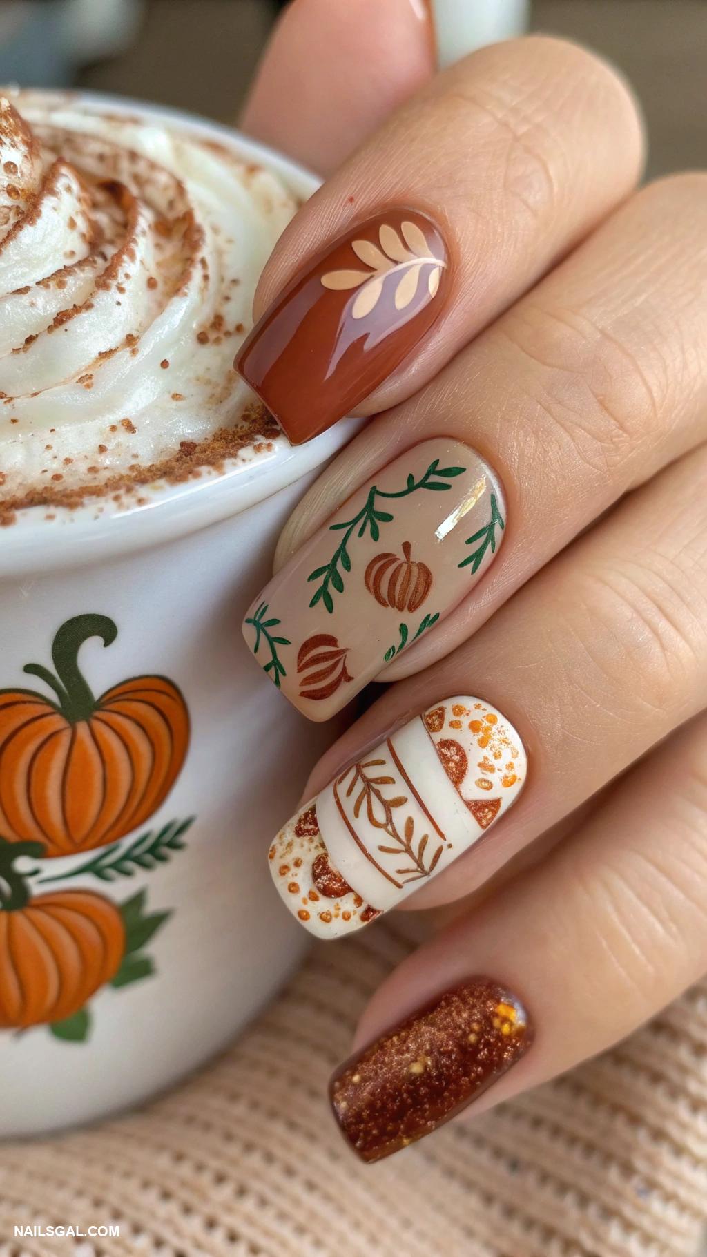 November nails Pumpkin spice latte accents