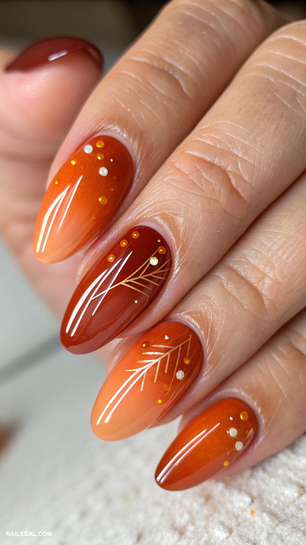 November nails Rust orange ombre effect