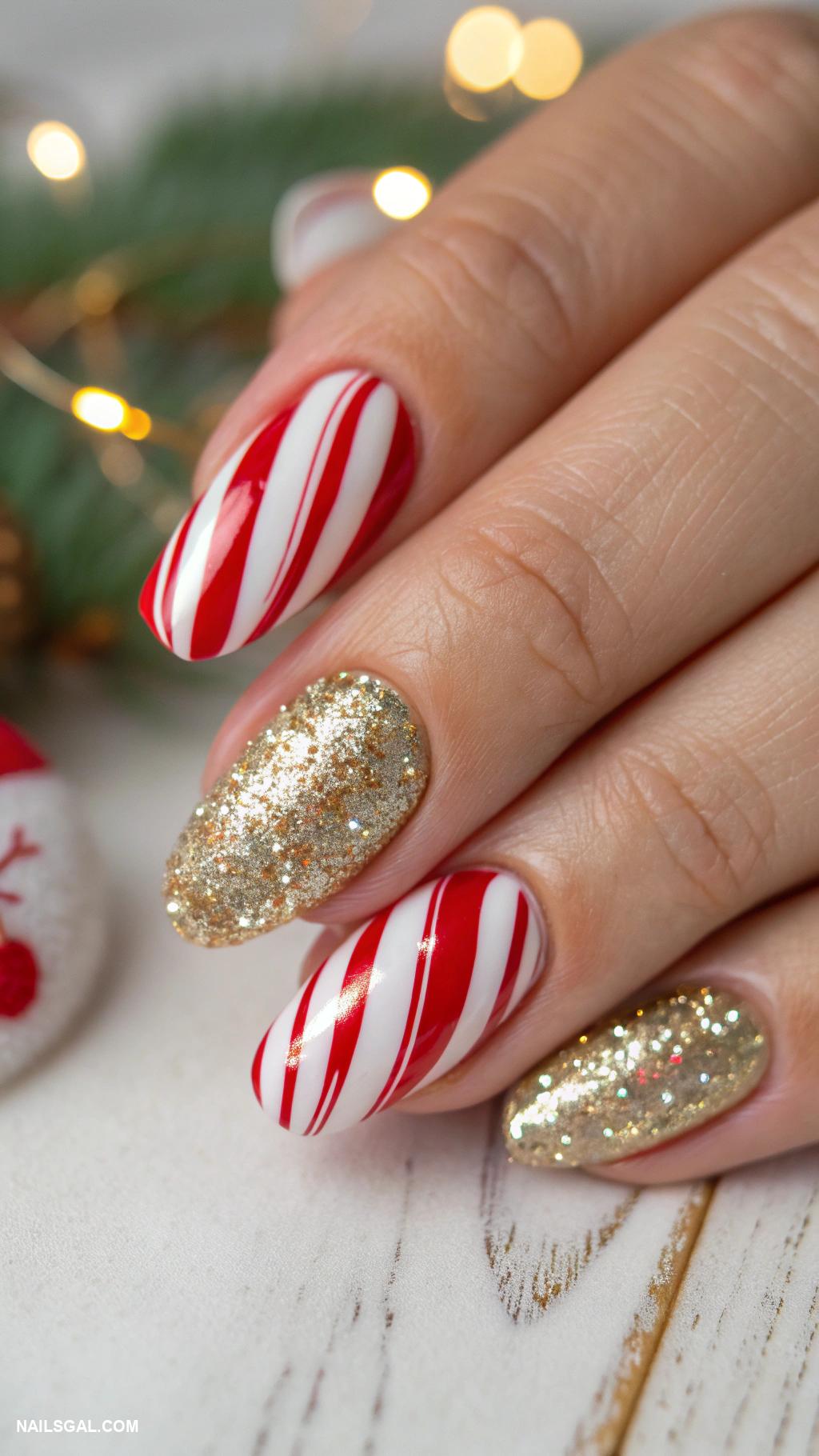 candy cane nails Candy cane with glittery tips