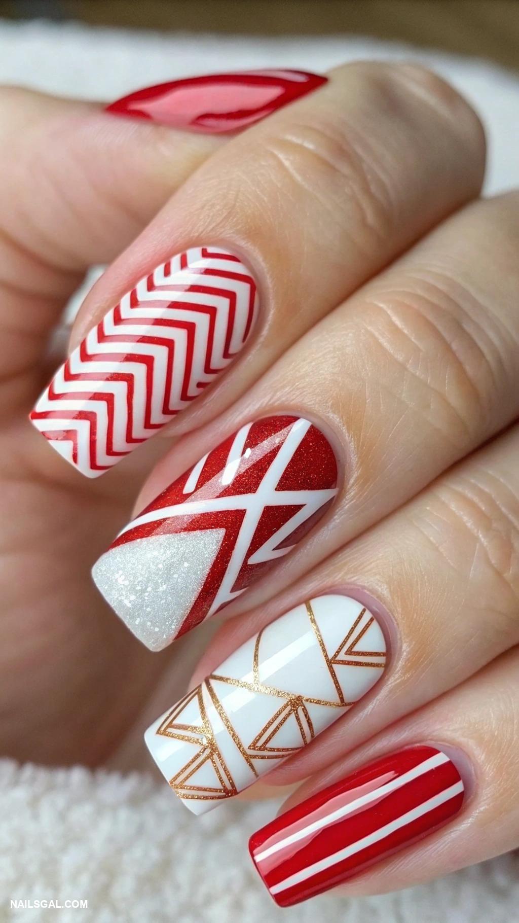 candy cane nails Geometric candy cane design