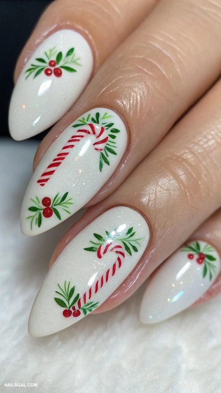candy cane nails Mini candy cane art on tips