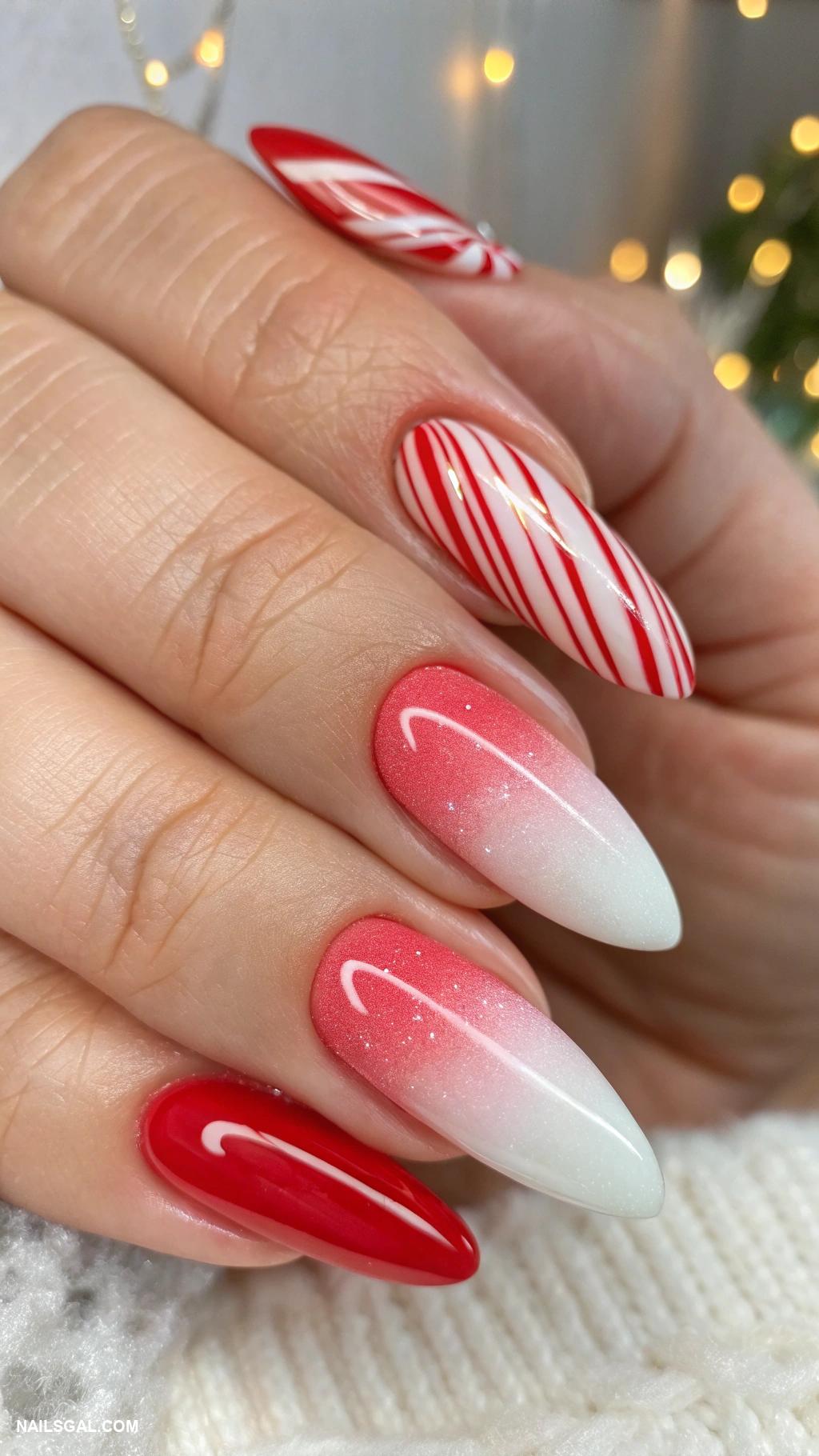 candy cane nails Ombre effect using candy cane colors