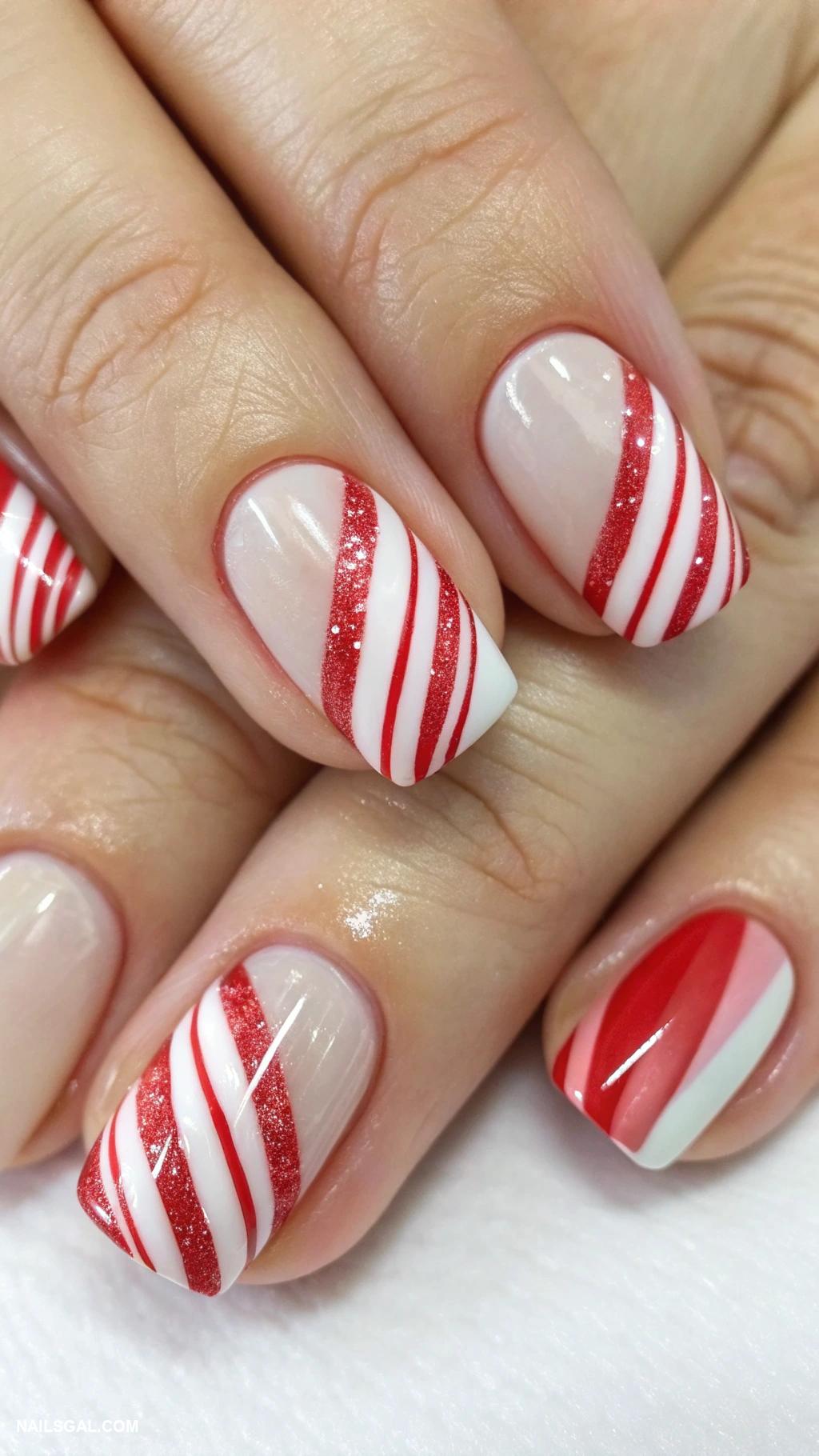 candy cane nails Reverse French with candy cane colors