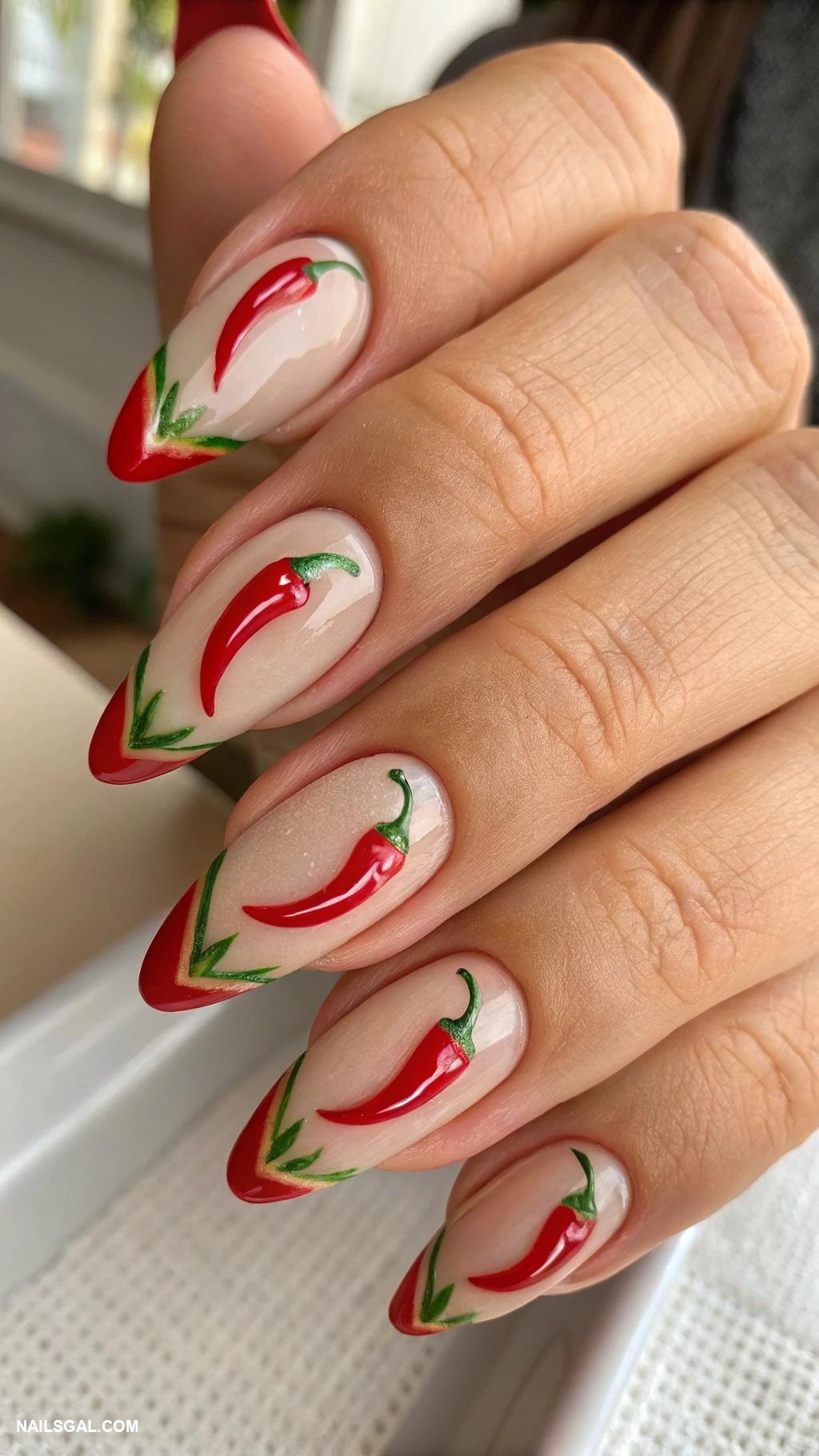 chili pepper nail art Chili pepper tips on French manicure