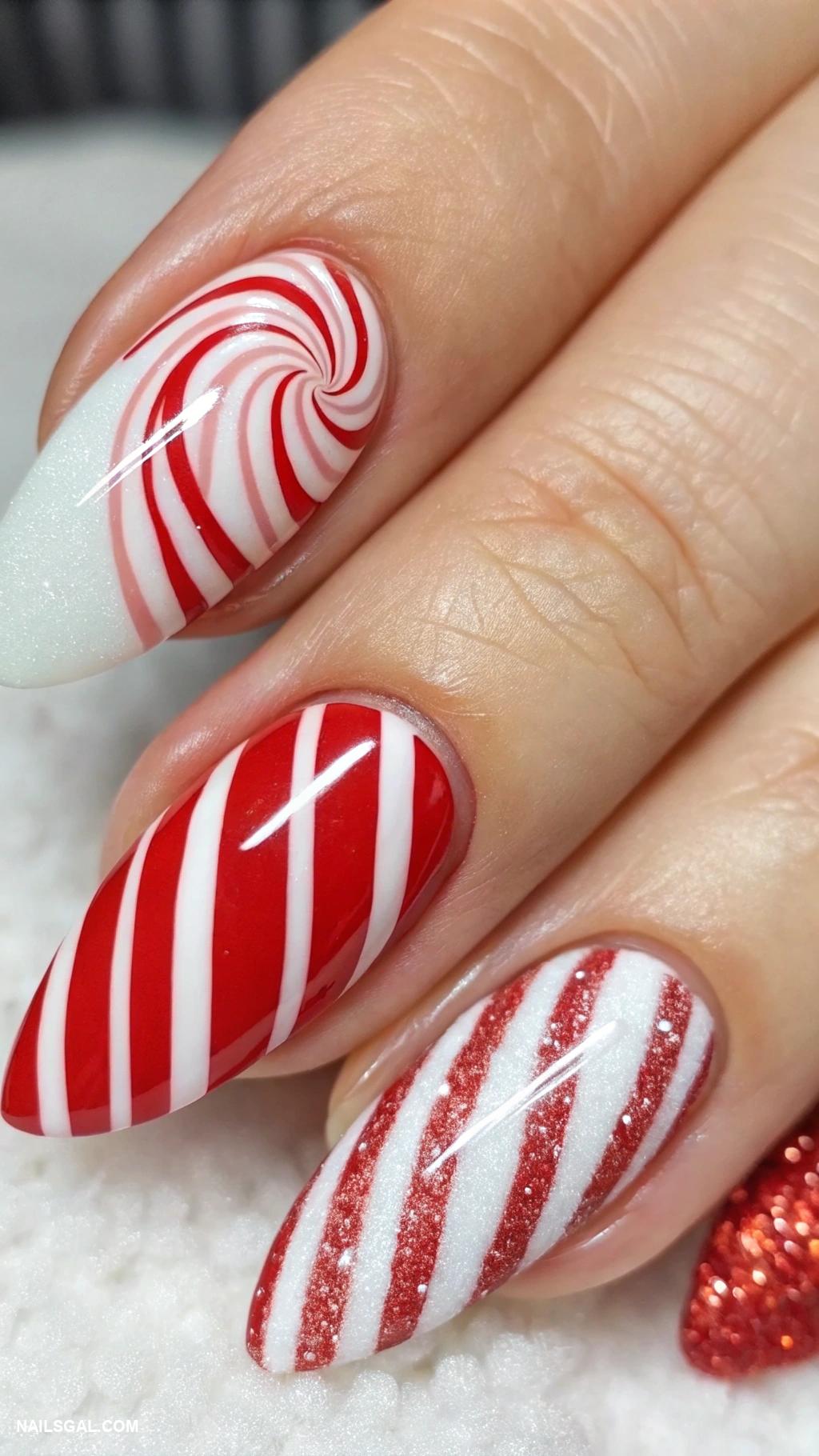 christmas nail design ideas Candy cane stripes in white and red