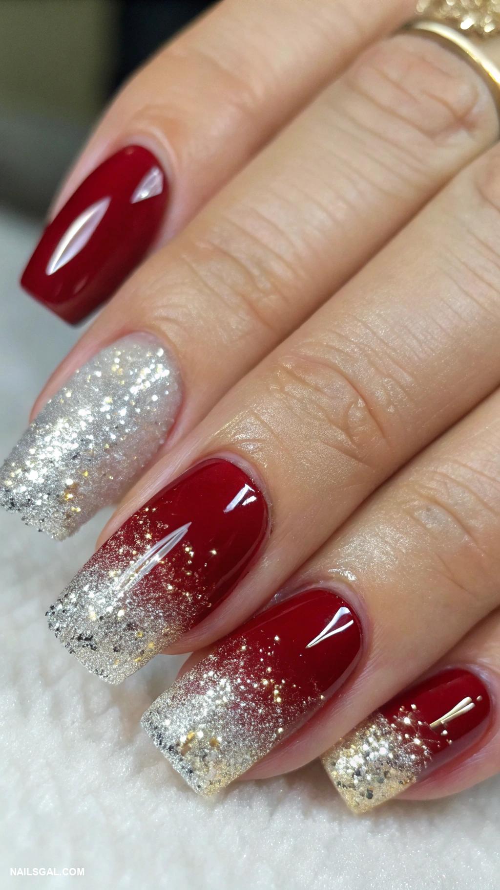 christmas nail design ideas Festive glitter ombre with silver tips