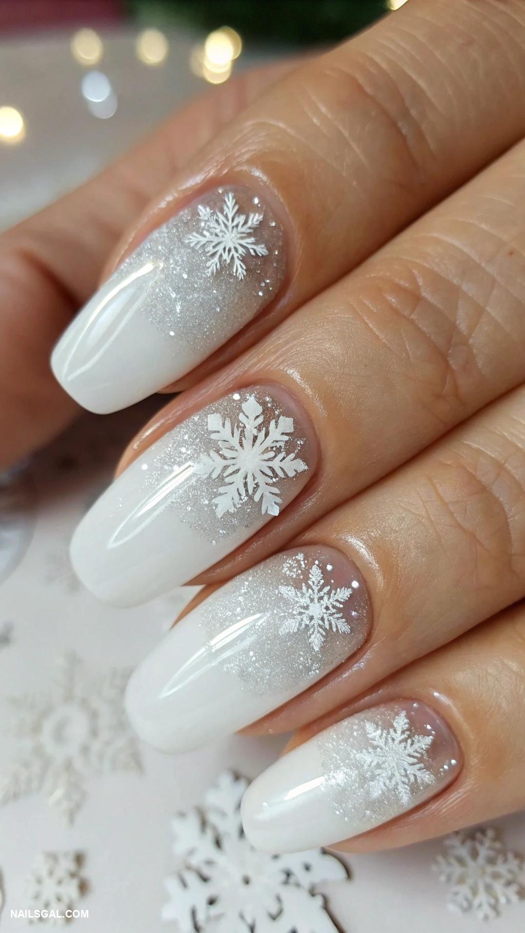 christmas nail design ideas Frosty white nails with sparkle
