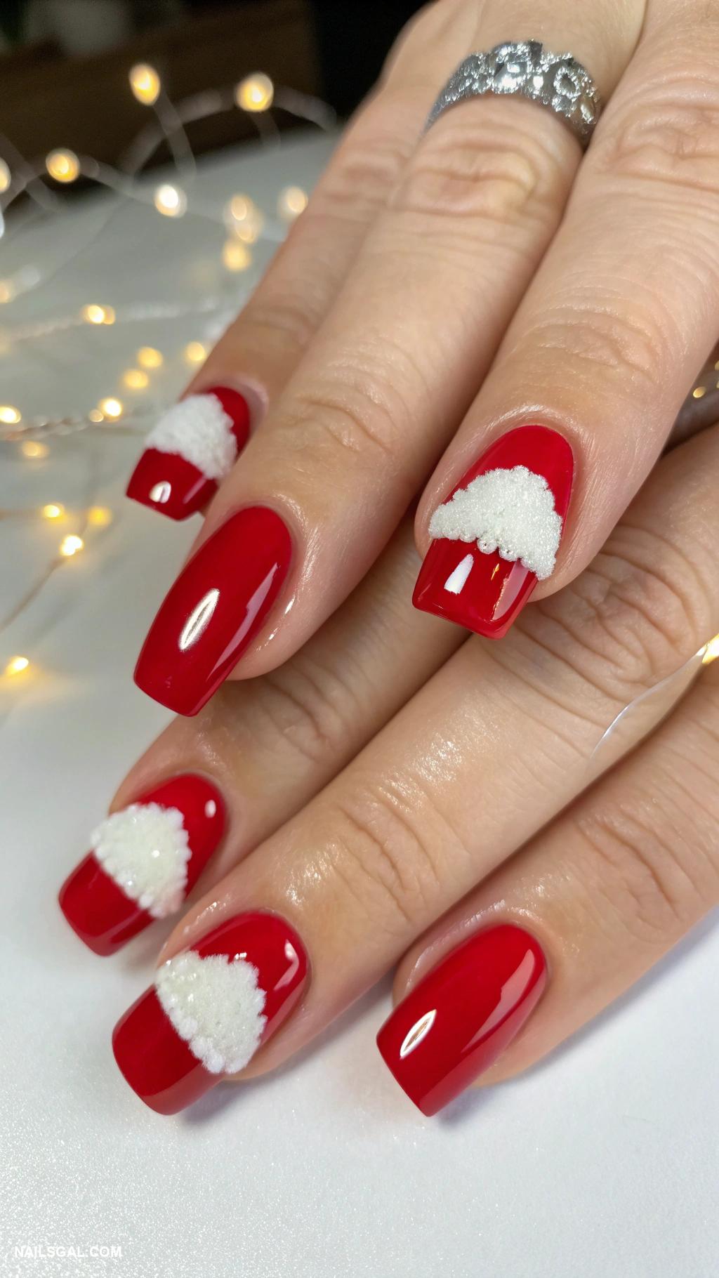 christmas nail design ideas Santa hats on red nail tips